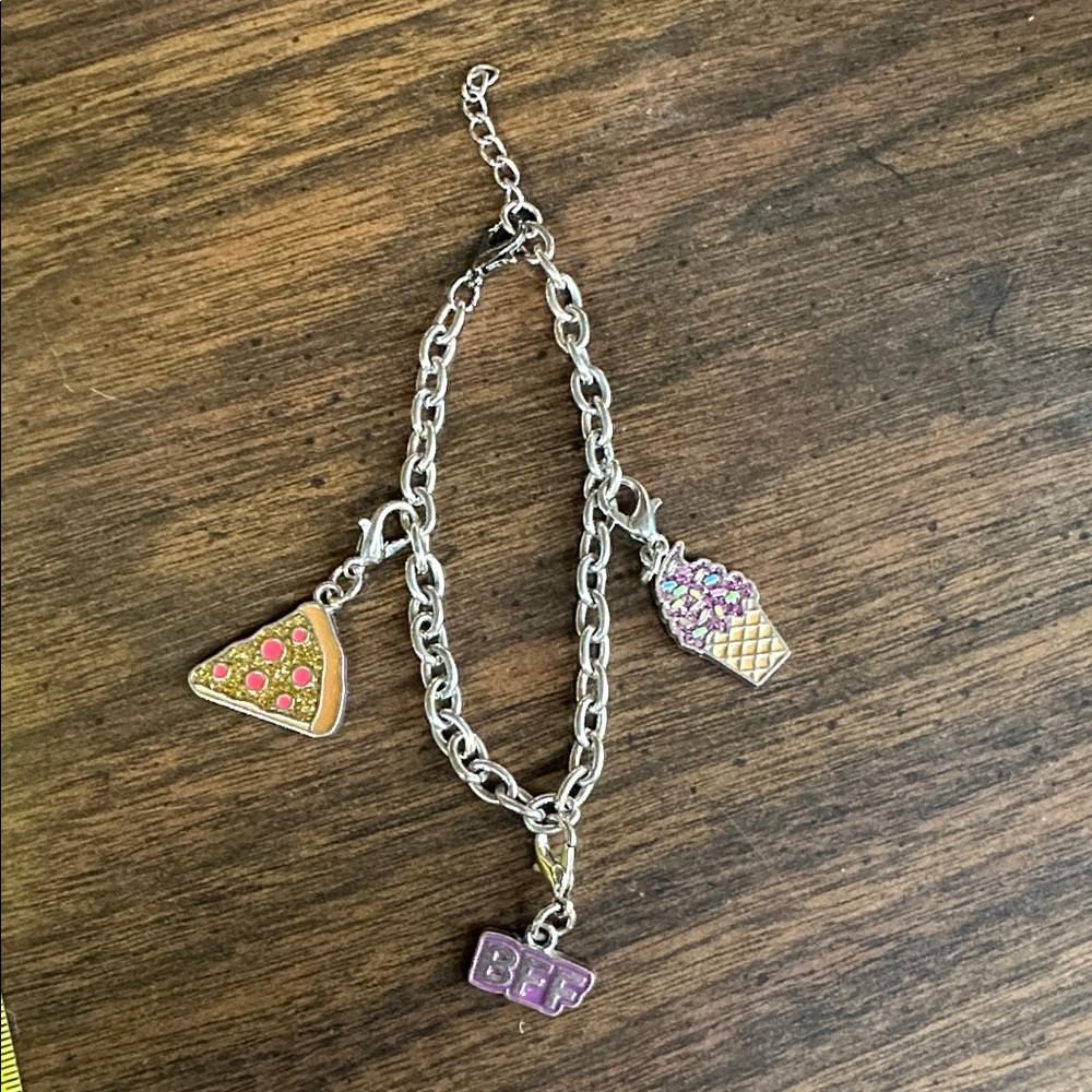Kids Silver Charm Bracelet with Pizza and Ice Cream